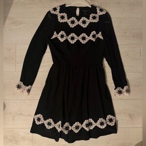 Ted Baker Sheer Sleeved Mini Dress with Embroidered Lace Detail
